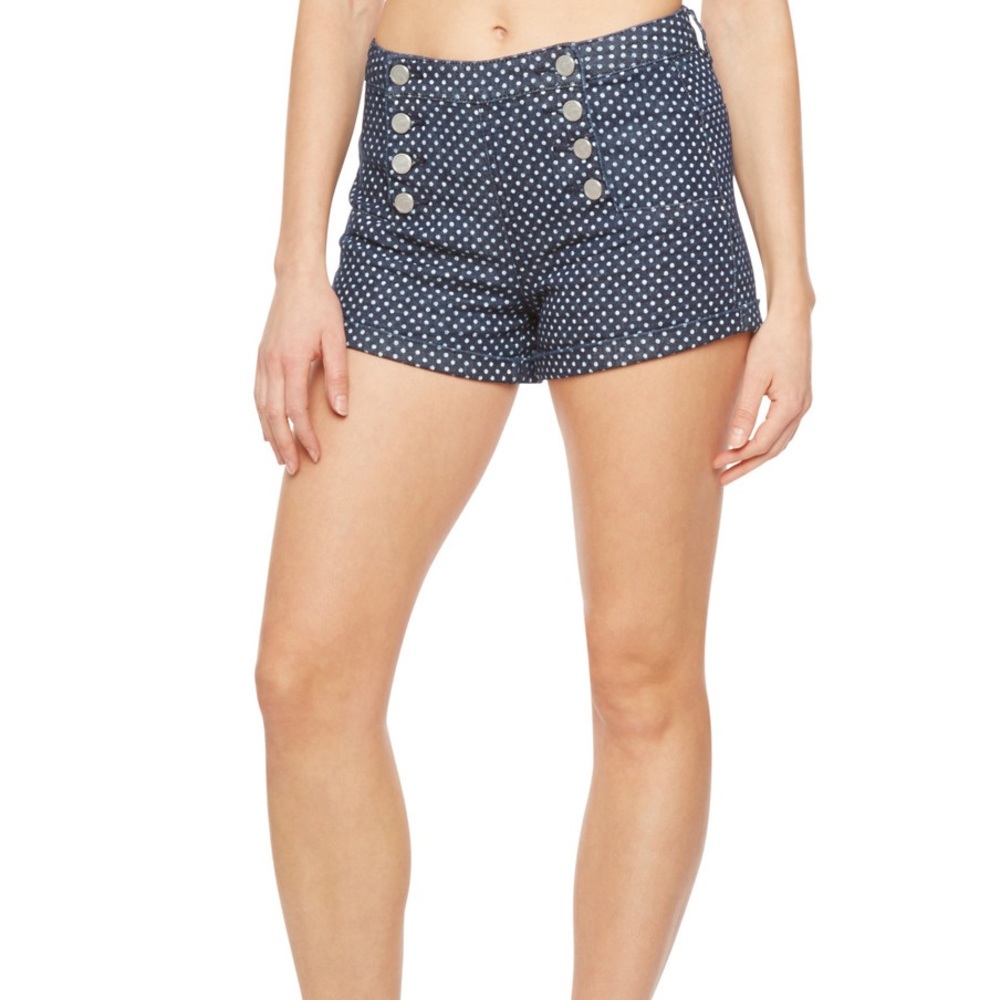 High rise polka dot denim sailor style shorts